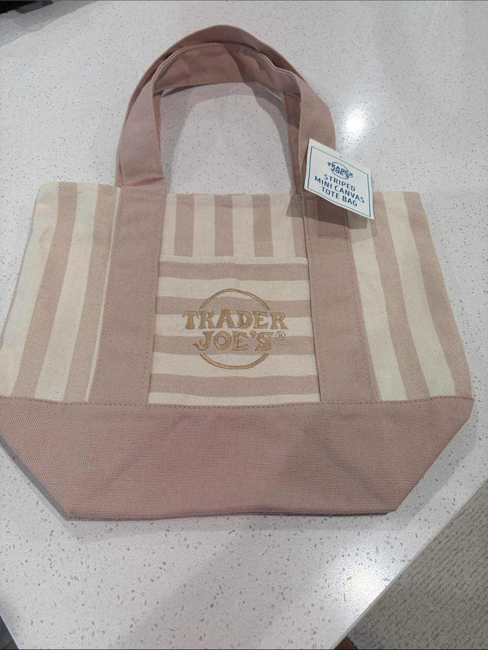 Trader Joe's Pink & Cream Striped Canvas Tote